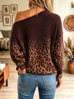 Women's Ombre Leopard Print Off-the-Shoulder Sweater