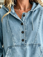 Women's Button Henley Denim Pullover Hoodie