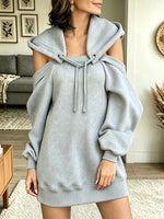 Women's Cold-Shoulder Hooded Sweatshirt Mini Dress