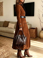 Retro Chic Button Art Casual Stylish Long Sleeve Suede Long Coat